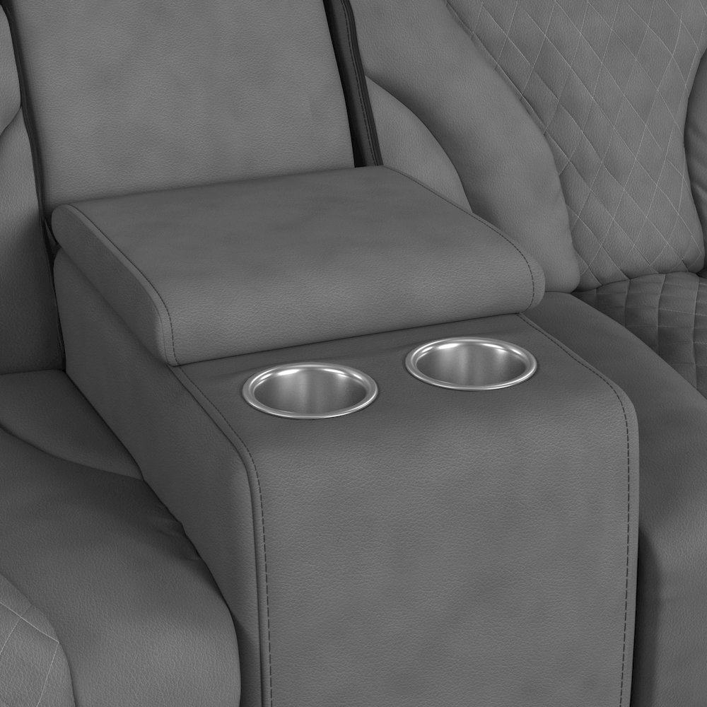 Tundra Motion Loveseat with Console, and LED in Simba Slate and Black Welt. Picture 8