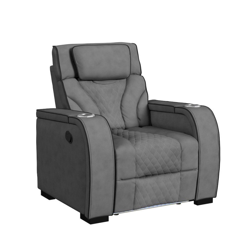 Tundra Motion Recliner with LED in Simba Slate and Black Welt. Picture 1
