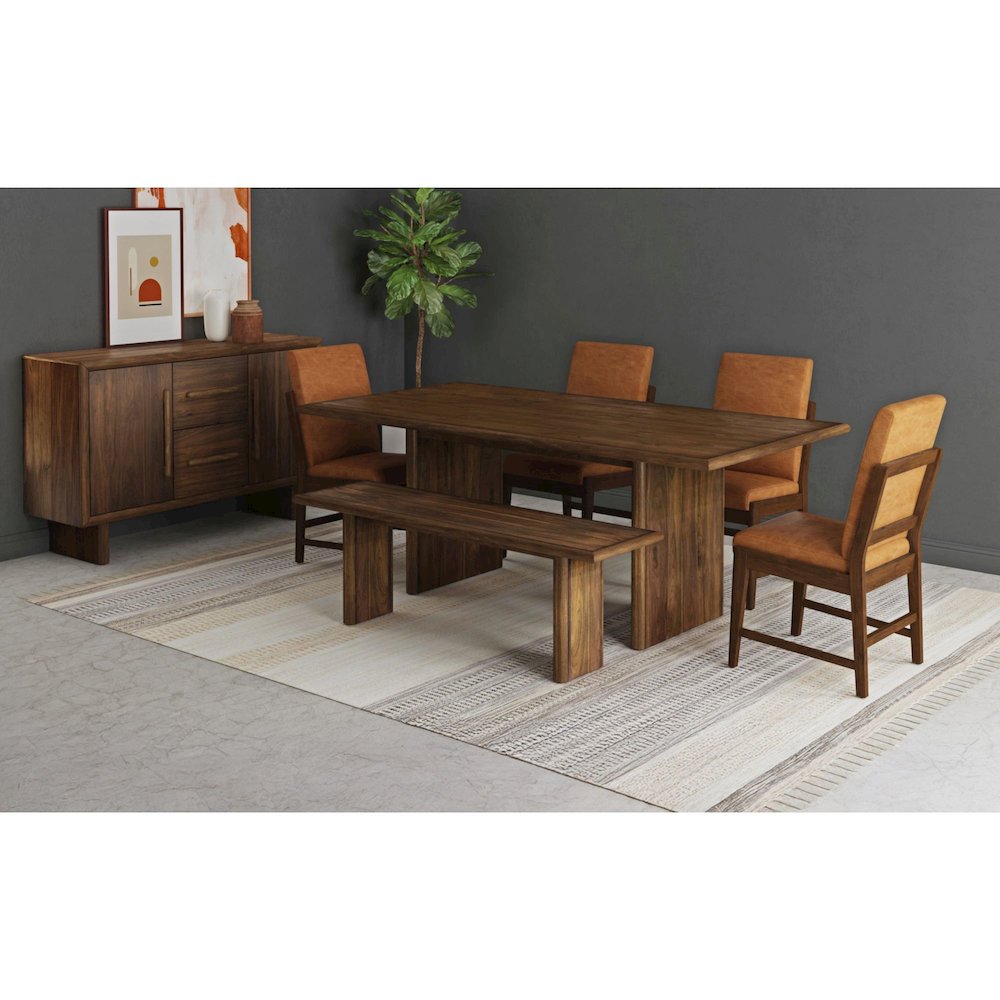 Perth 6PC Standard Height Dining Set in Brown-Table, Four PU Chairs & Bench. Picture 11