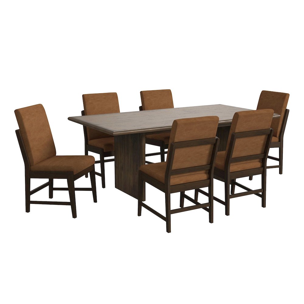 Perth 7PC Standard Height Dining Set in Brown-Table and Six PU Chairs. Picture 1