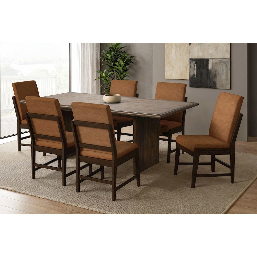 Perth 7PC Standard Height Dining Set in Brown-Table and Six PU Chairs. Picture 9