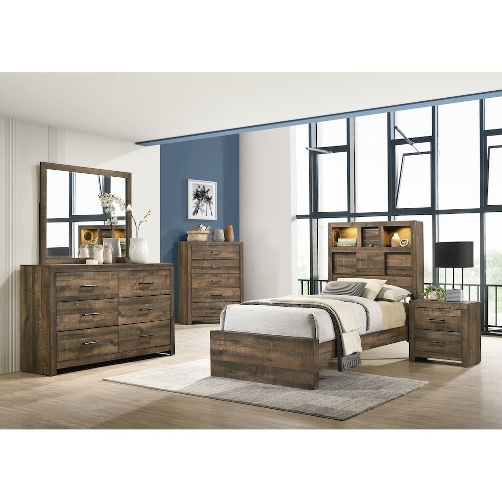Beckett Twin Bookcase Panel 4PC Bedroom Set with Bluetooth. Picture 2