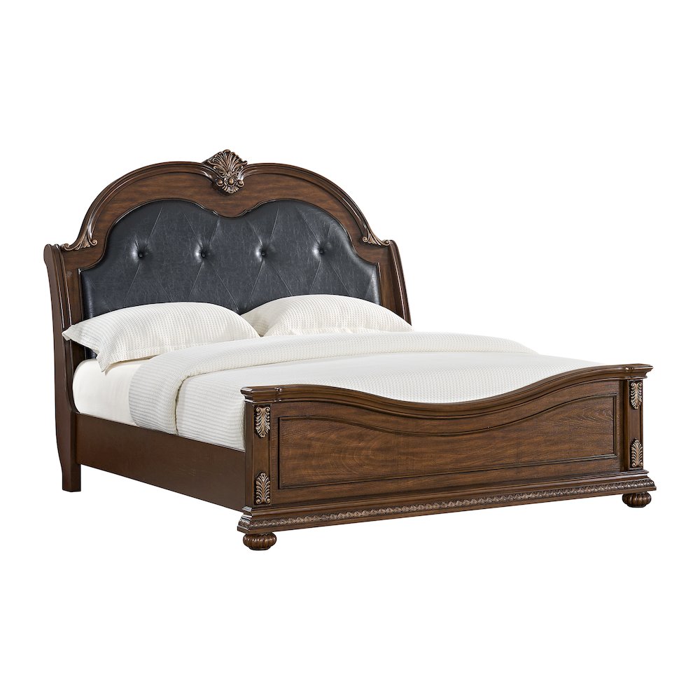 Concerto King UPH Bed with Black PU in Brown. Picture 1
