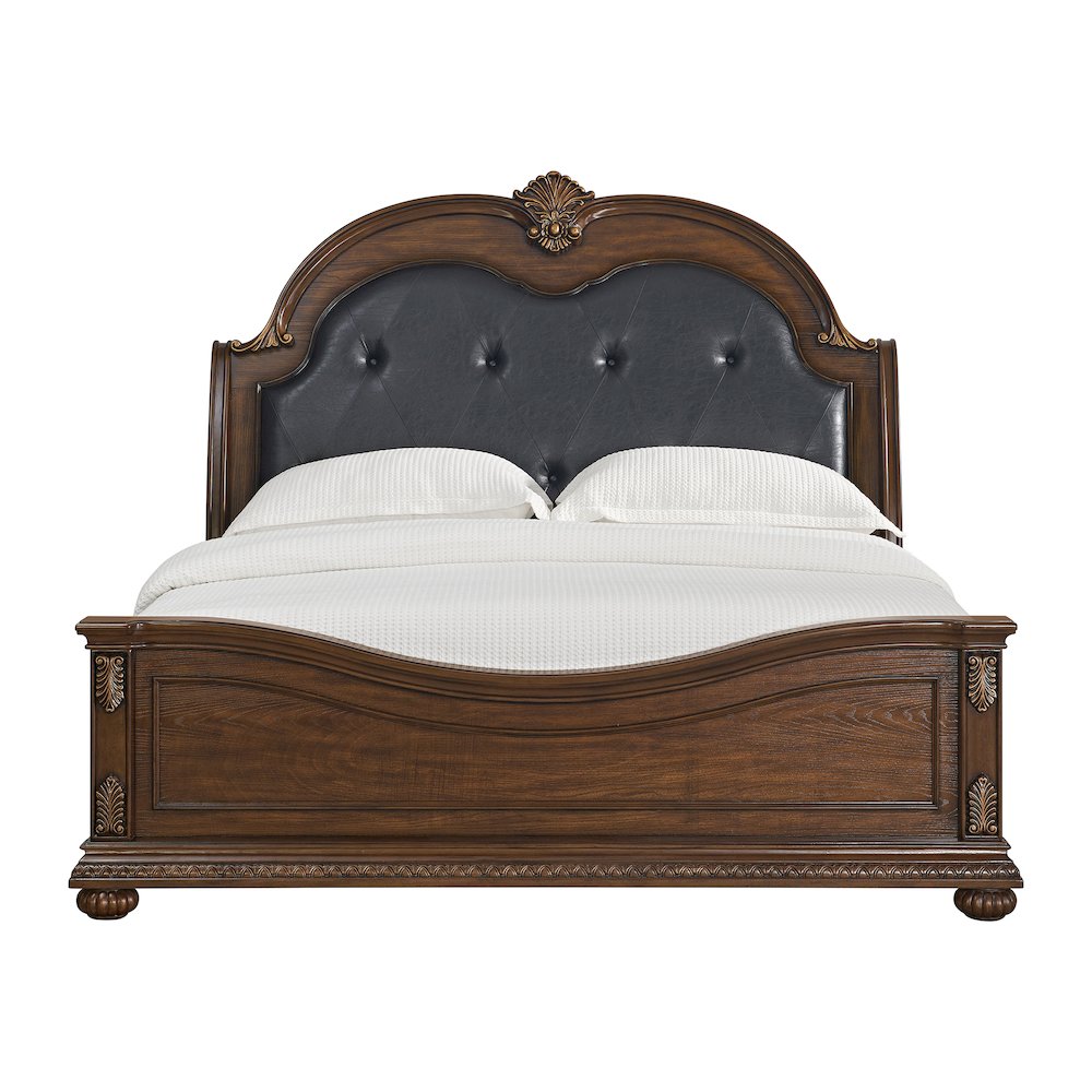 Concerto King UPH Bed with Black PU in Brown. Picture 3