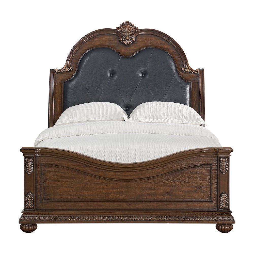Concerto Queen UPH Bed with Black PU in Brown. Picture 3