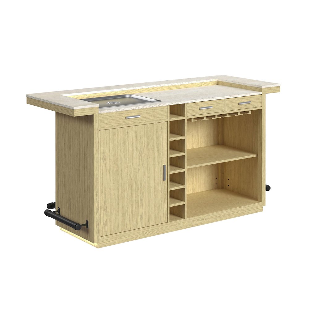 Cambria Bar Table in Off-White and Natural with LED. Picture 1