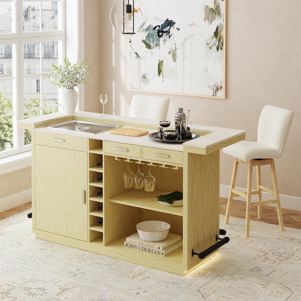Cambria UPH Swivel Bar Stool with Beige Boucle in Natural. Picture 2