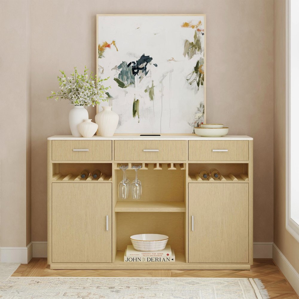 Cambria Buffet with LED and Power in Off-White and Natural. Picture 2