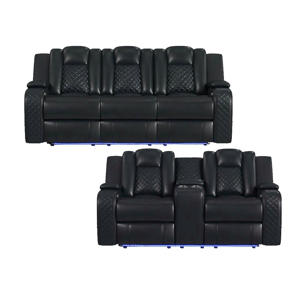 Amias 2PC Living Room Set in Pebble Black-Sofa & Loveseat. Picture 1