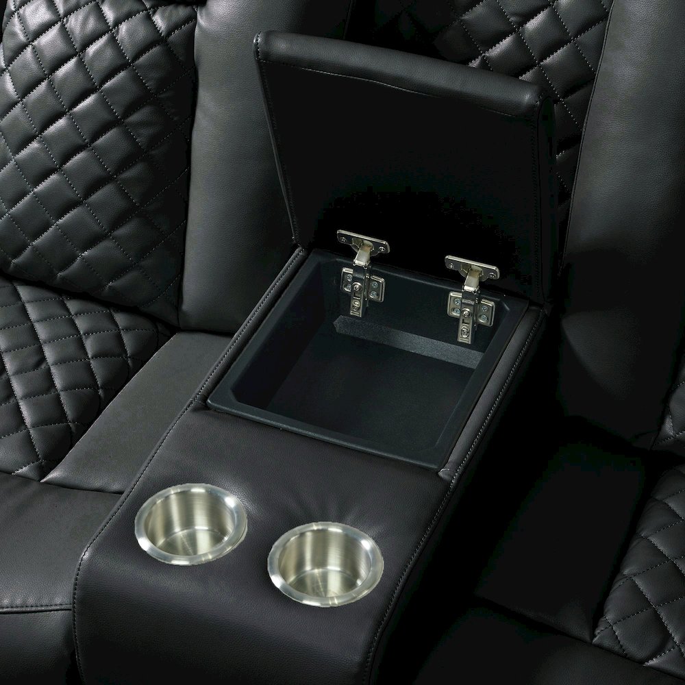 Amias Power Motion Loveseat with Power Headrest, Console and LED in Pebble Black. Picture 3