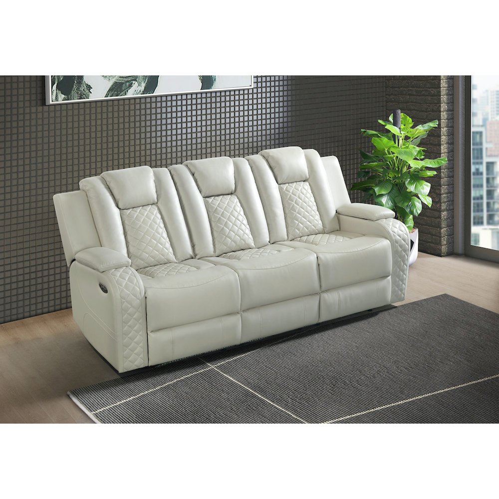 Power Motion Sofa with Power Headrest, Dropdown Table, Pebble Oyster. Picture 5