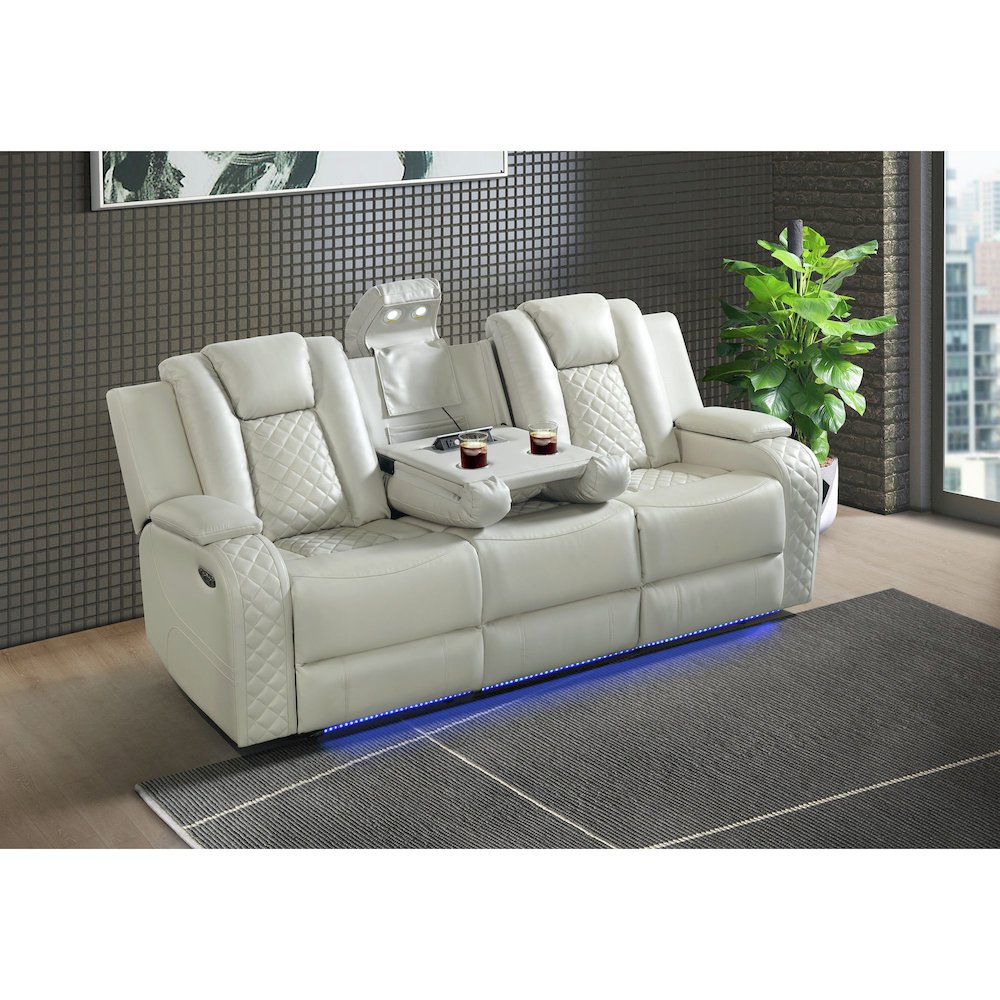 Power Motion Sofa with Power Headrest, Dropdown Table, Pebble Oyster. Picture 6