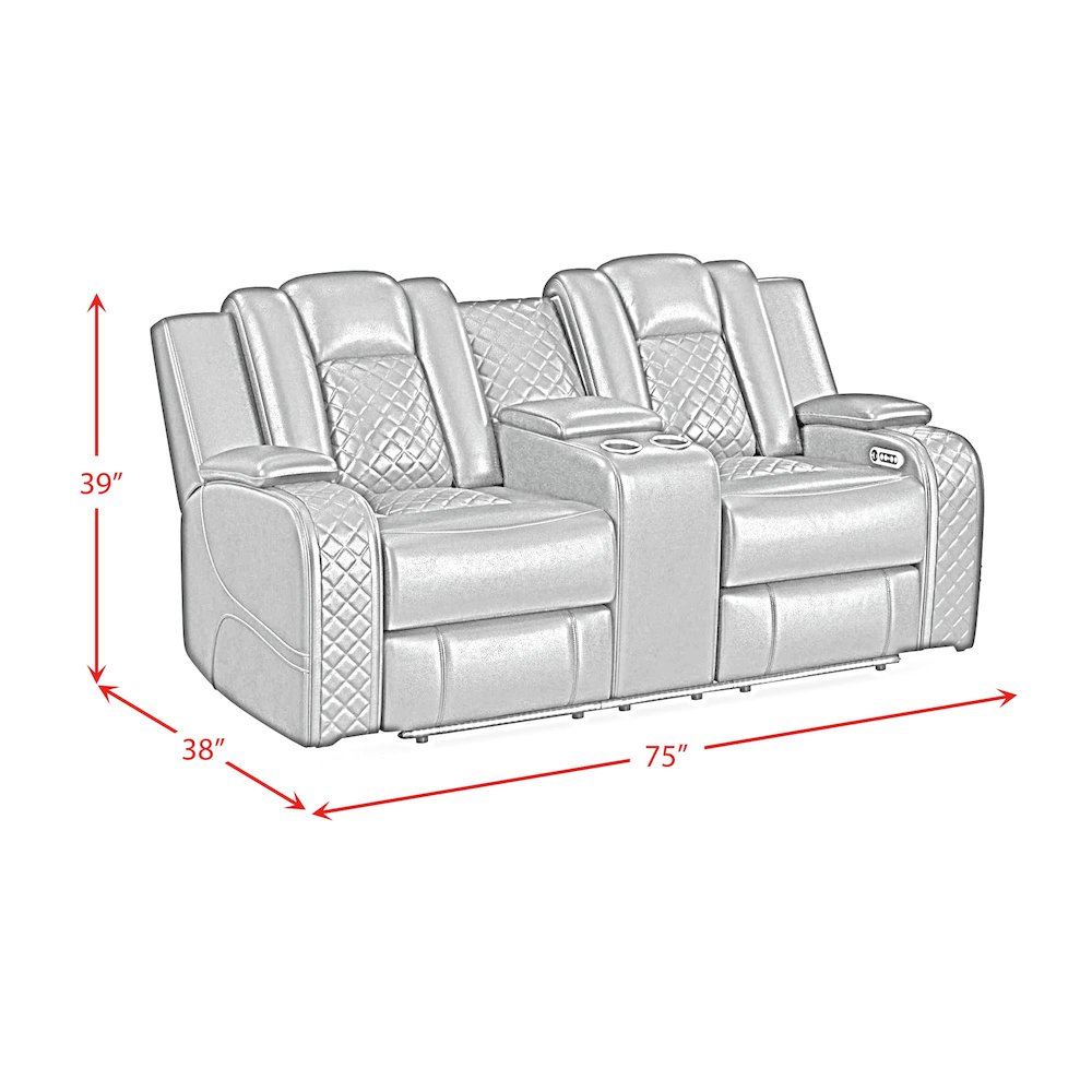 Amias Power Motion Loveseat with Power Headrest, Console and LED in Pebble Black. Picture 4