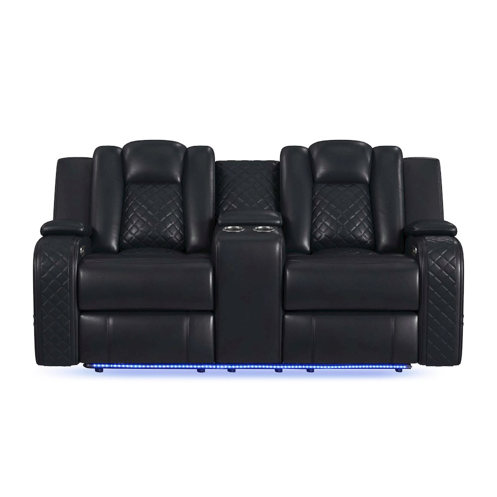 Amias Power Motion Loveseat with Power Headrest, Console and LED in Pebble Black. Picture 2