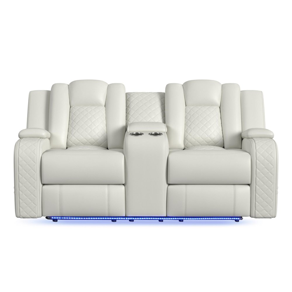 Power Motion Loveseat with Power Headrest, Console and LED in Pebble Oyster. Picture 2