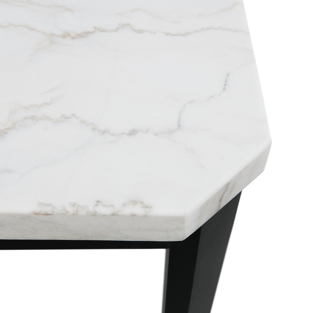 Celine White Marble 5PC Dining Set-Table & Four Black Faux Leather Chairs. Picture 2