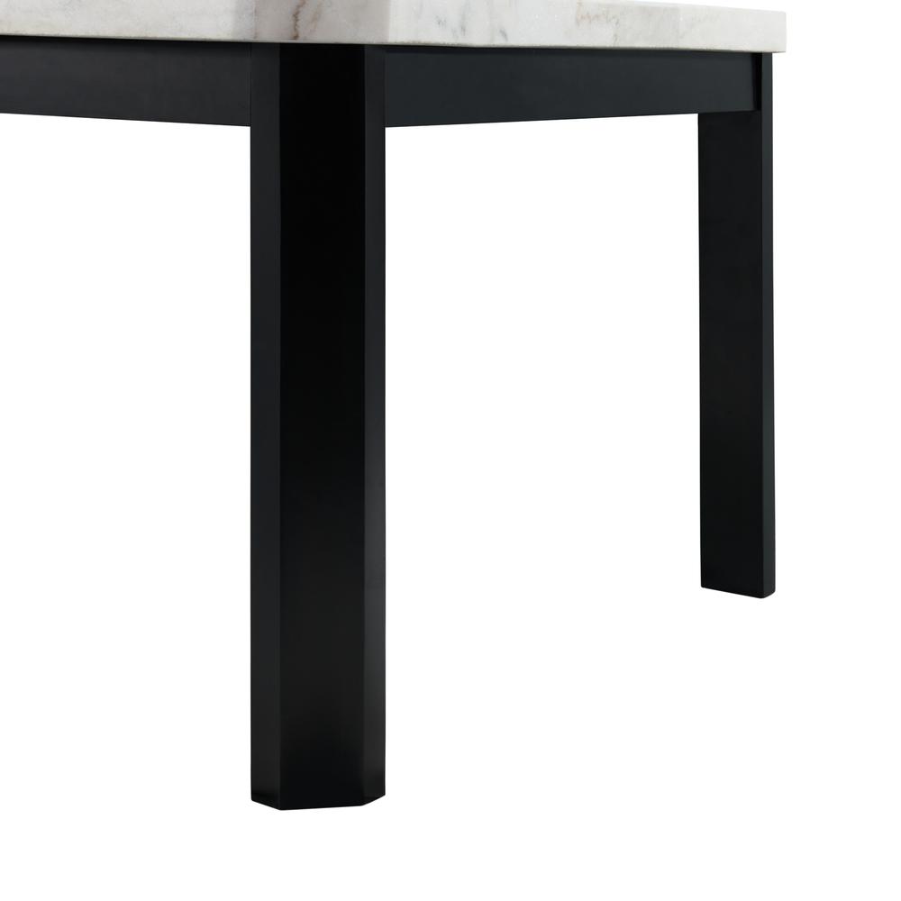 Celine White Marble 5PC Dining Set-Table & Four Black Faux Leather Chairs. Picture 3