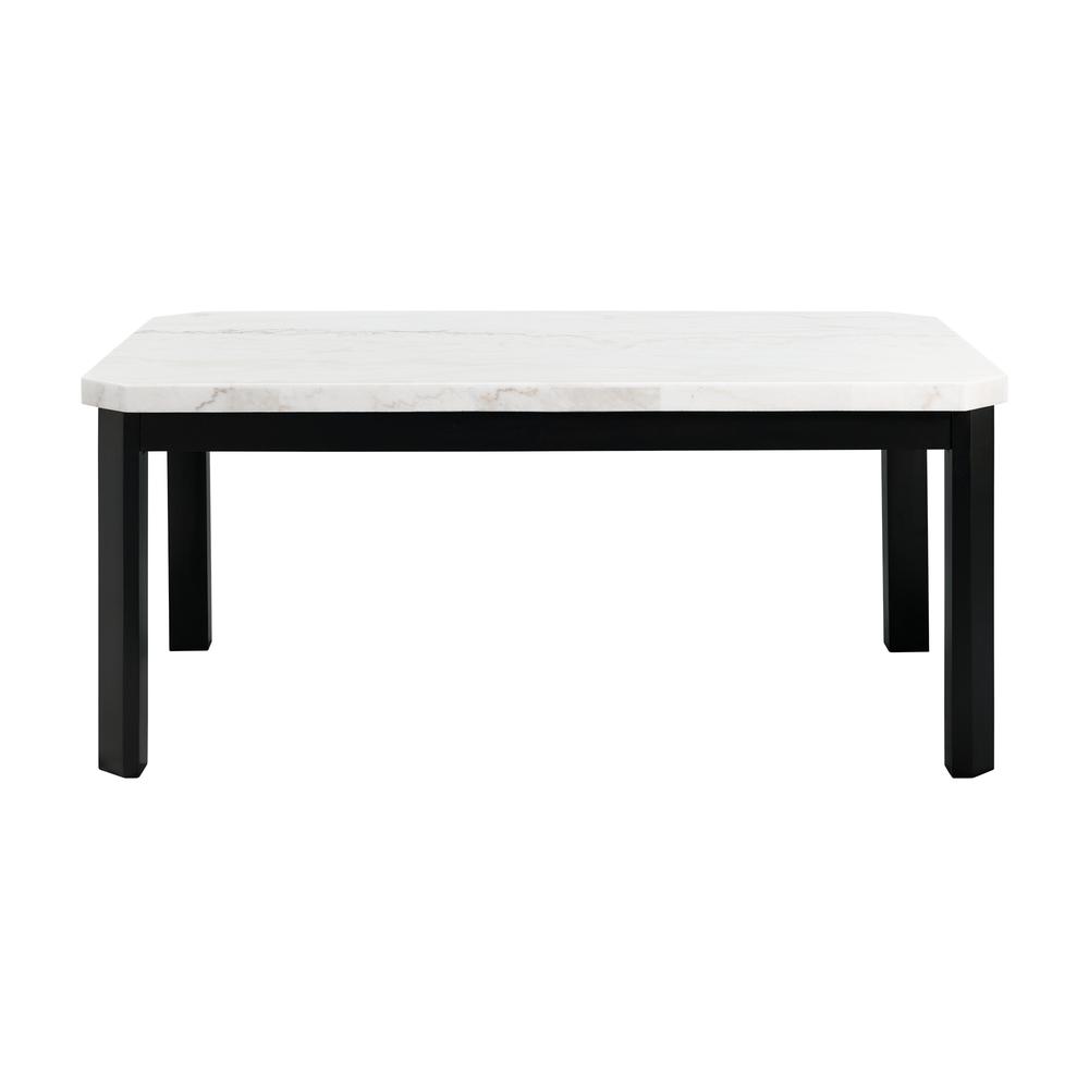 Celine White Marble 5PC Dining Set-Table & Four Black Faux Leather Chairs. Picture 13