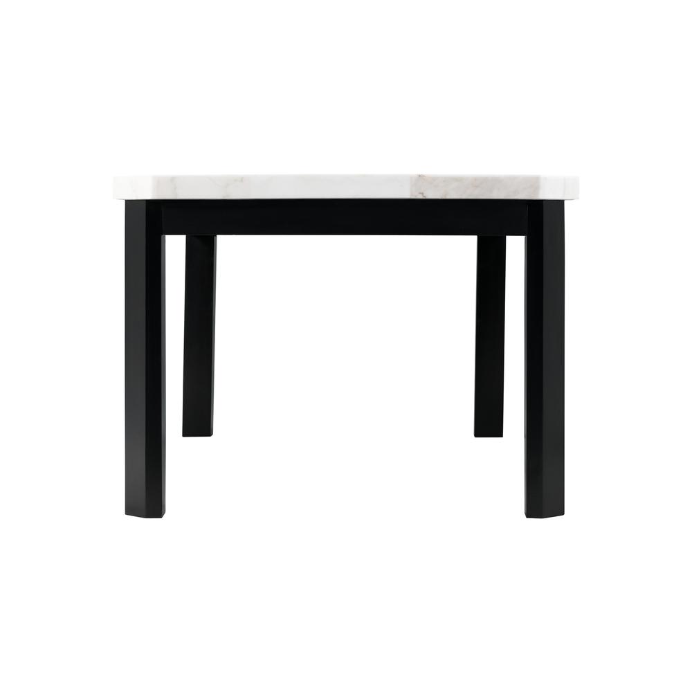 Celine White Marble 5PC Dining Set-Table & Four Black Faux Leather Chairs. Picture 14