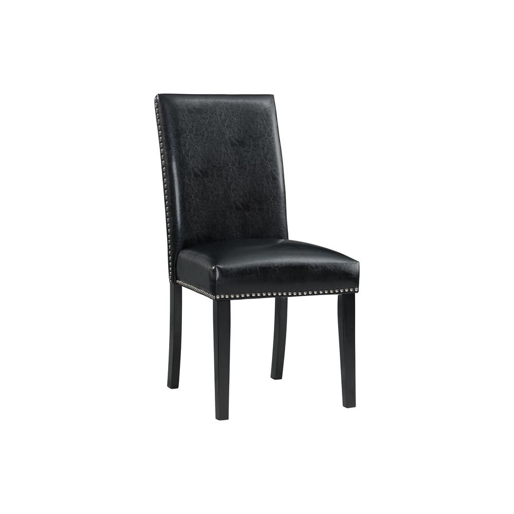 Celine White Marble 5PC Dining Set-Table & Four Black Faux Leather Chairs. Picture 15