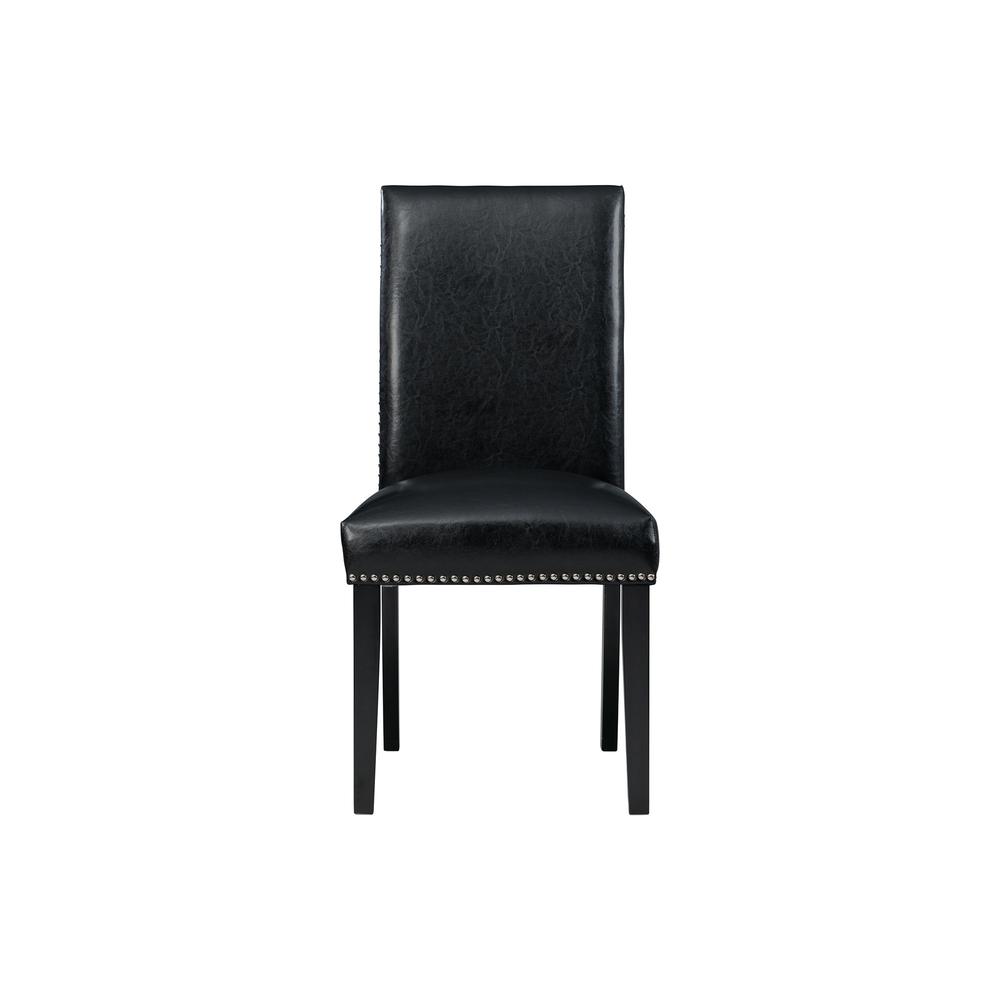 Celine White Marble 5PC Dining Set-Table & Four Black Faux Leather Chairs. Picture 16