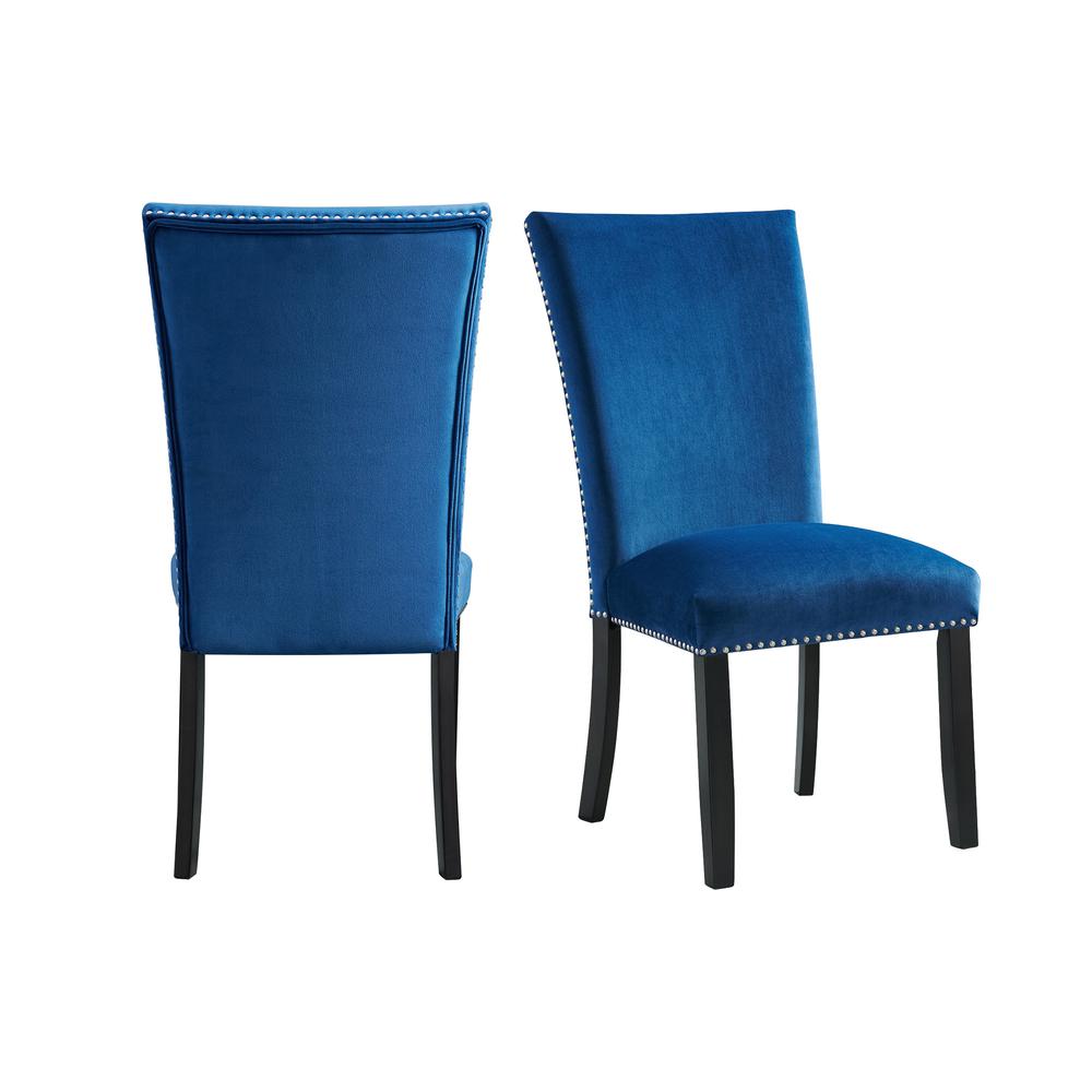 Celine Blue Velvet Side Chair Set. Picture 1