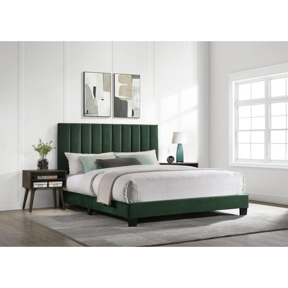 Colbie Upholstered Queen Platform Bed with Nightstands in Emerald. Picture 2