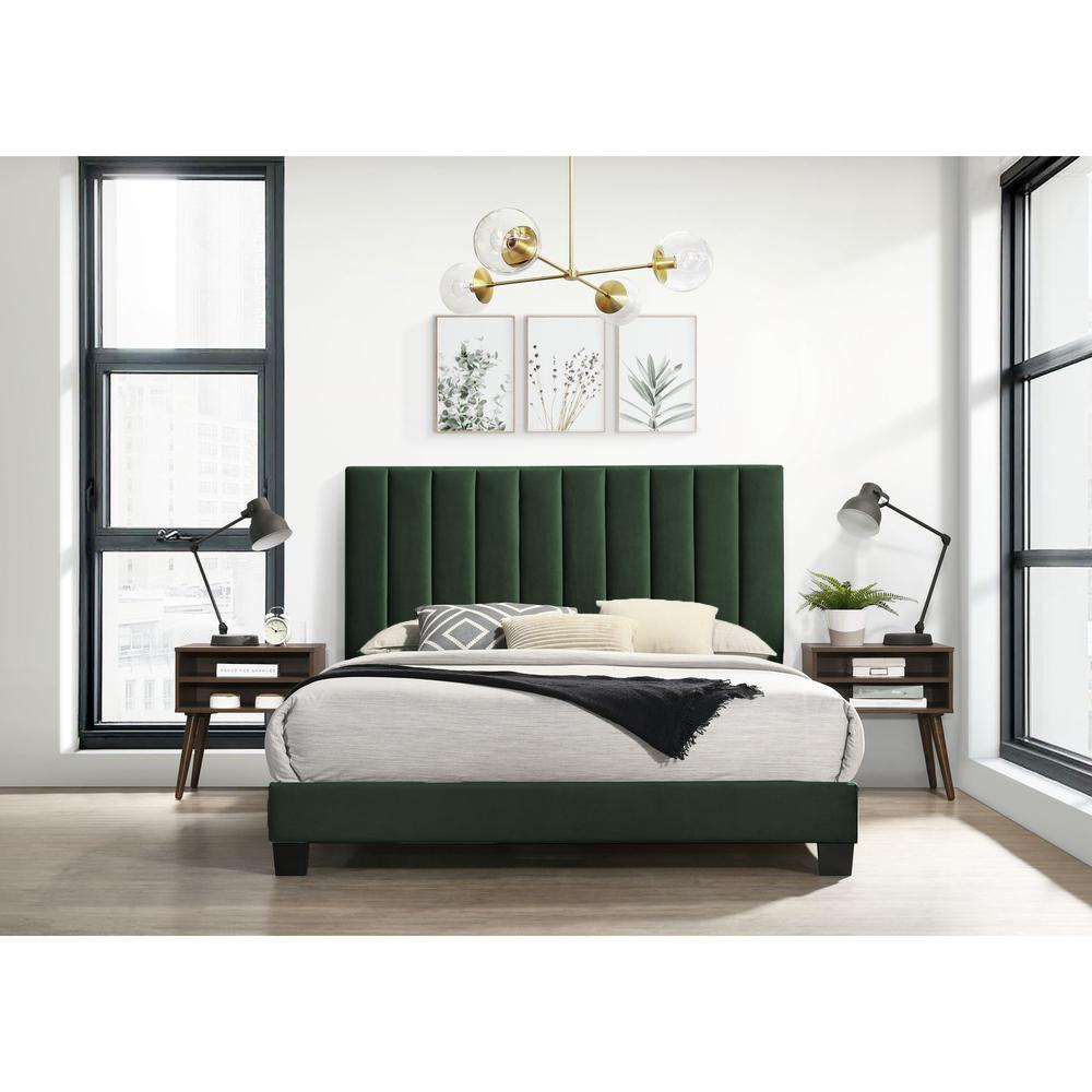 Colbie Upholstered Queen Platform Bed with Nightstands in Emerald. Picture 1