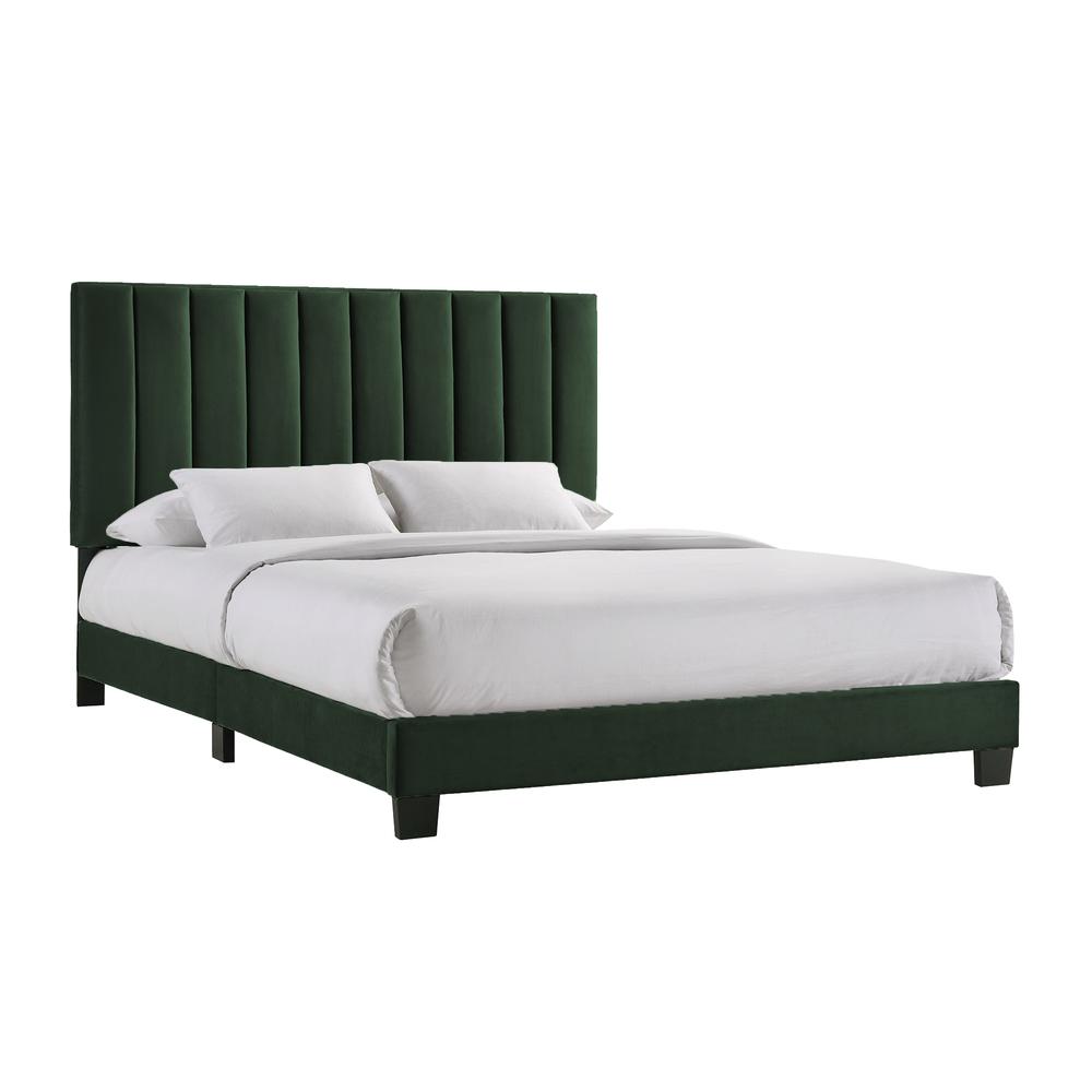 Colbie Upholstered Queen Platform Bed with Nightstands in Emerald. Picture 4