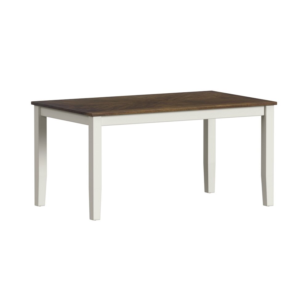 Gill 6PC Dining Set: Table, 4 Wood/UPH Chairs & Bench in Medium Brown & White. Picture 3