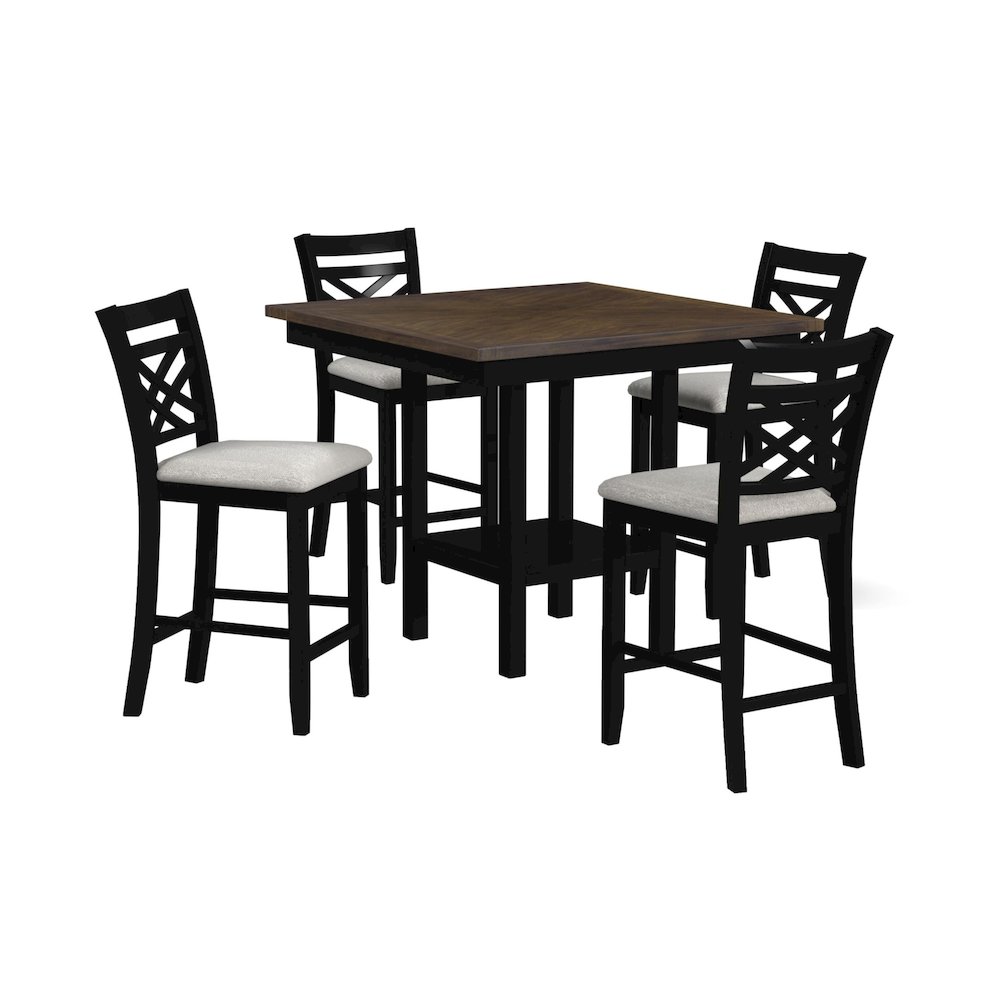 Gill 5PC Counter w/Table & 4 UPH Seat/Wood Back Chairs in Medium Brown & Black. Picture 1