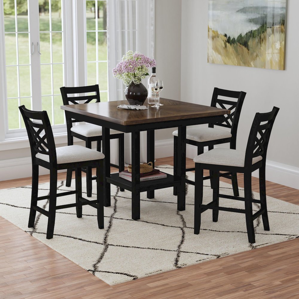 Gill 5PC Counter w/Table & 4 UPH Seat/Wood Back Chairs in Medium Brown & Black. Picture 2