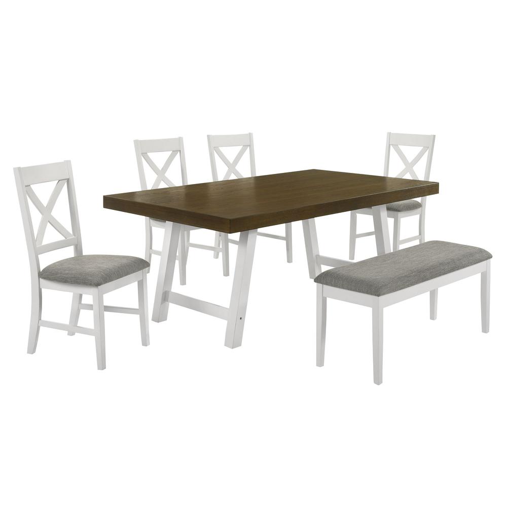 Leena 6PC Dining Set with Table, 4 Chairs, and Bench in Oak and Antique White. Picture 1