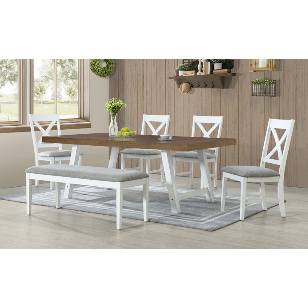 Leena 6PC Dining Set with Table, 4 Chairs, and Bench in Oak and Antique White. Picture 2