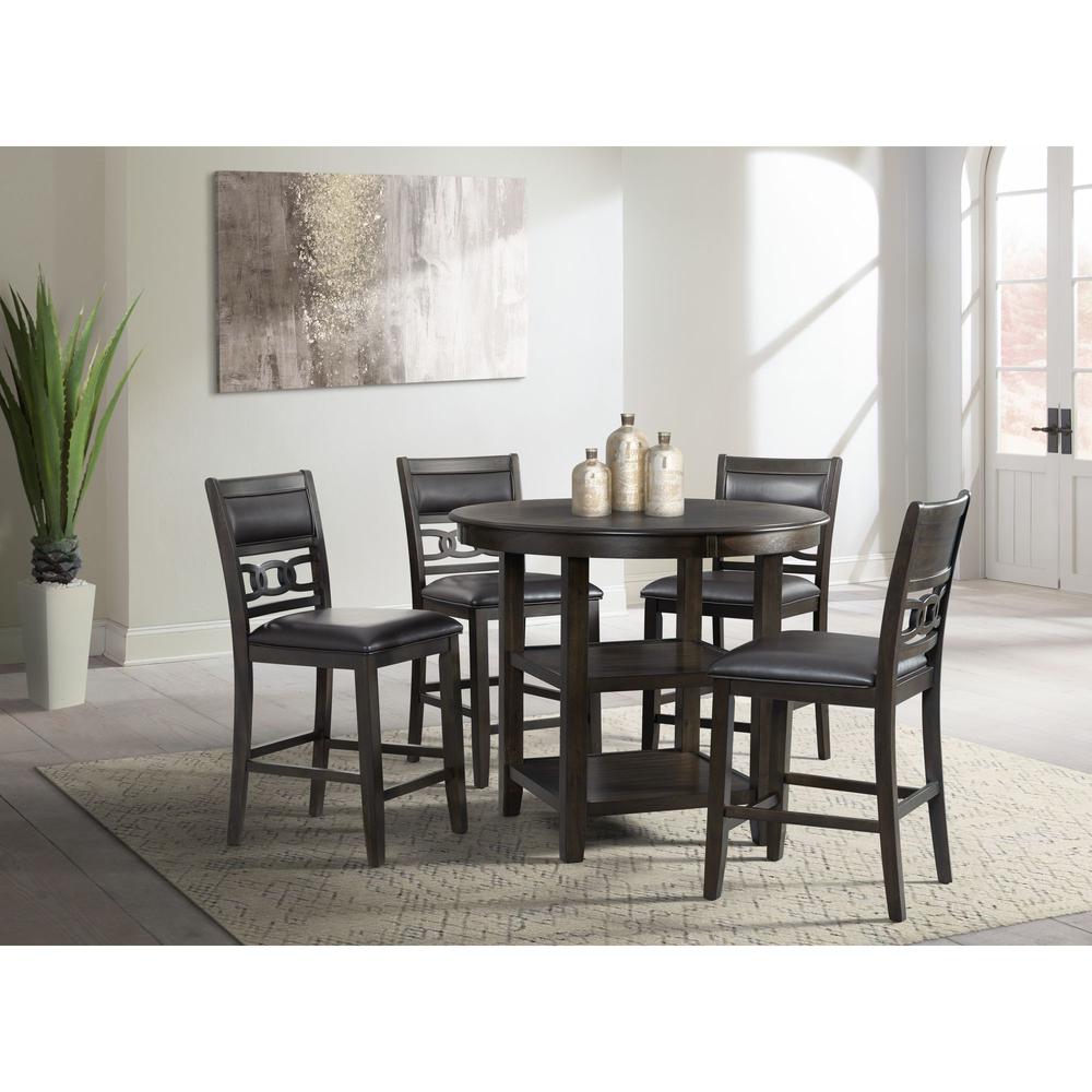 Counter Height 5PC Dining Set-Table and Four Faux Leather Side Chairs in Walnut. Picture 1