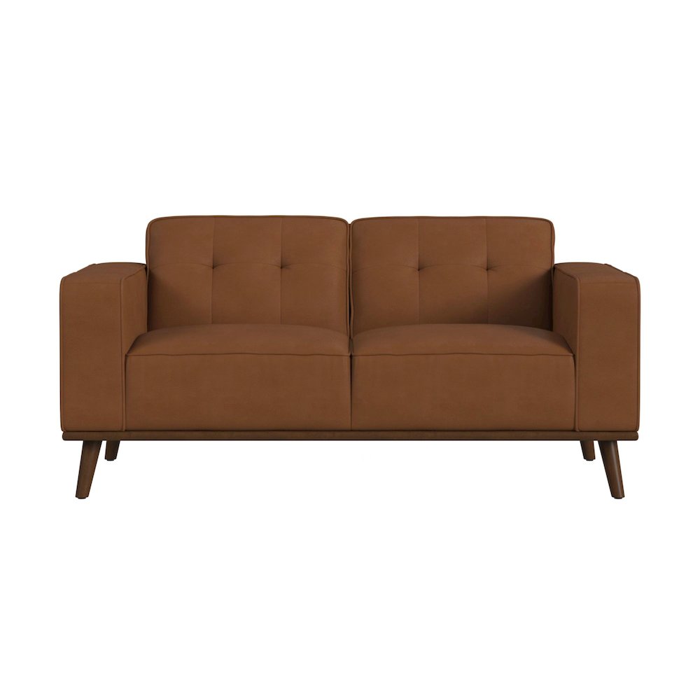 Destiny Loveseat with Wood Front in Pebble Tan. Picture 2