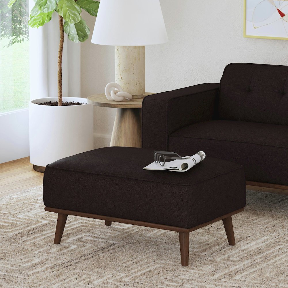 Destiny Ottoman with Wood Base in Pebble Brown. Picture 6