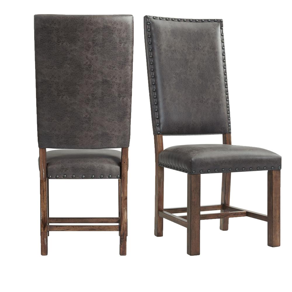 Brown Tall Back Upholstered Dining Chairs Set of 2 with Foam Cushion. Picture 1