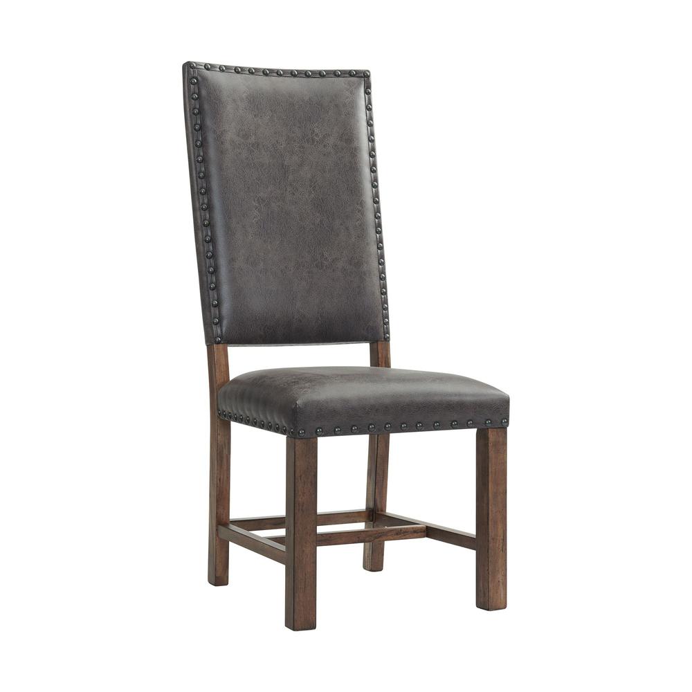 Brown Tall Back Upholstered Dining Chairs Set of 2 with Foam Cushion. Picture 4