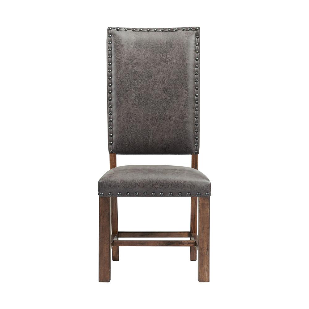 Brown Tall Back Upholstered Dining Chairs Set of 2 with Foam Cushion. Picture 5