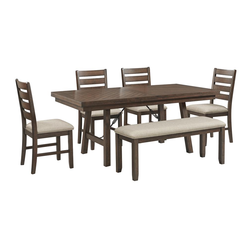 Dex 6PC Dining Set (72" Table + 4 Chairs + Bench) in Cherry. Picture 1