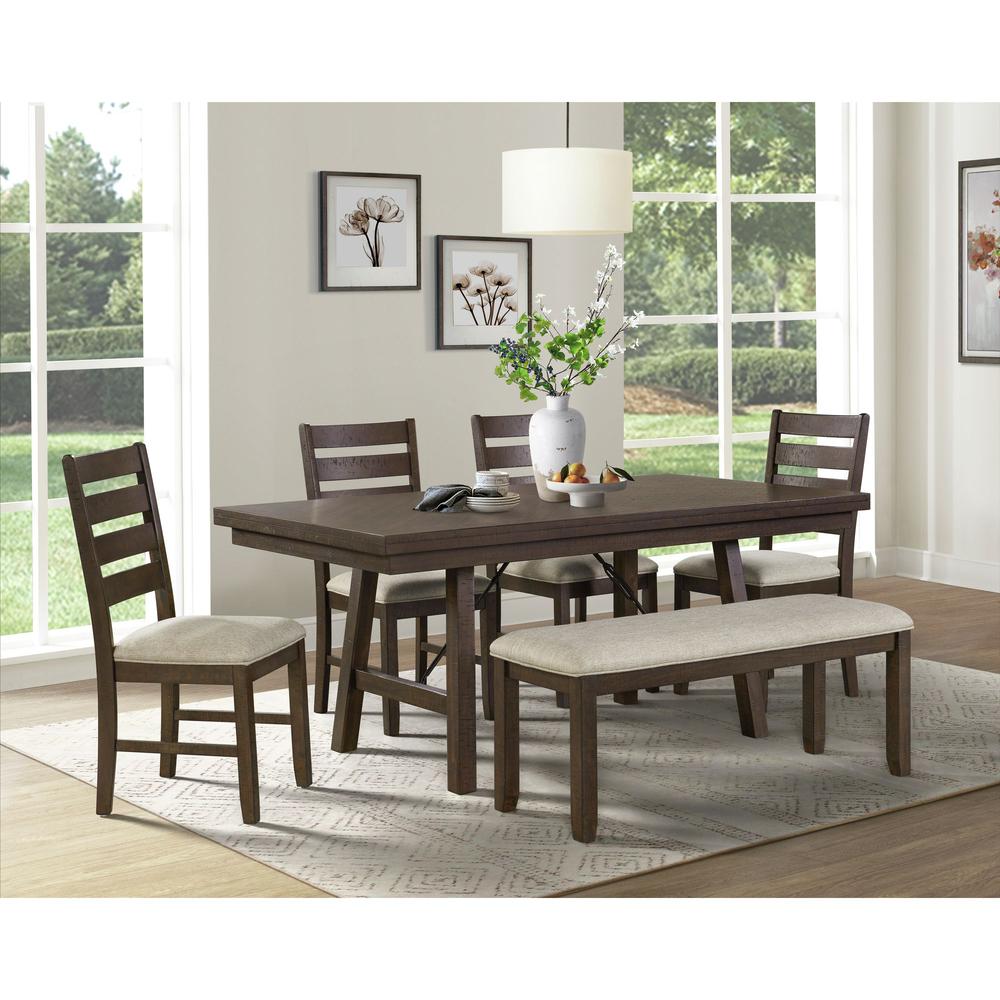 Dex 6PC Dining Set (72" Table + 4 Chairs + Bench) in Cherry. Picture 2