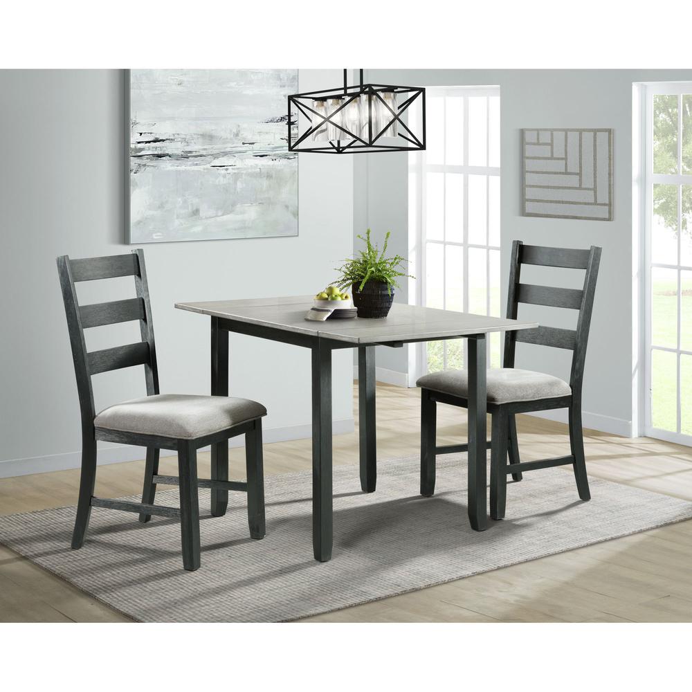 Tuttle 3PC Drop Leaf Dining Set in Gray-Table & Two Chairs. Picture 1