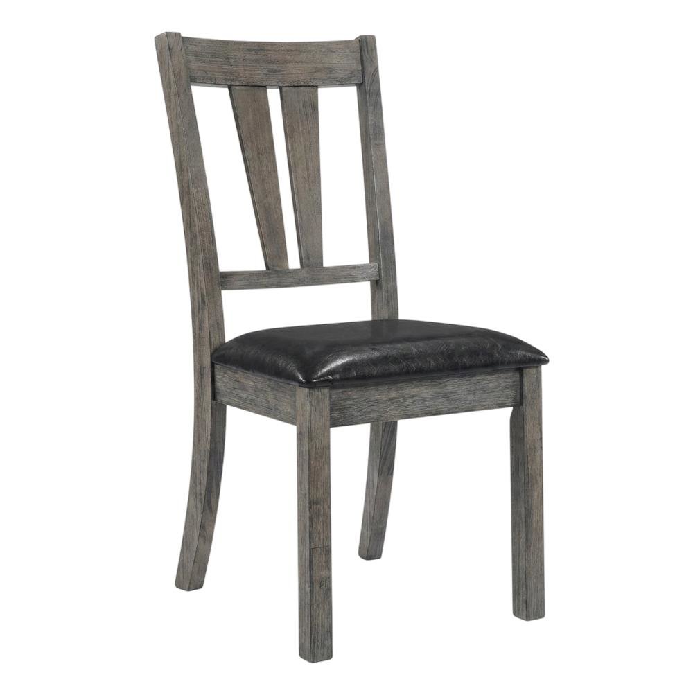 Farmhouse Fan Back Dining Chair with Polyurethane Upholstered Seat, Grey Oak. Picture 4
