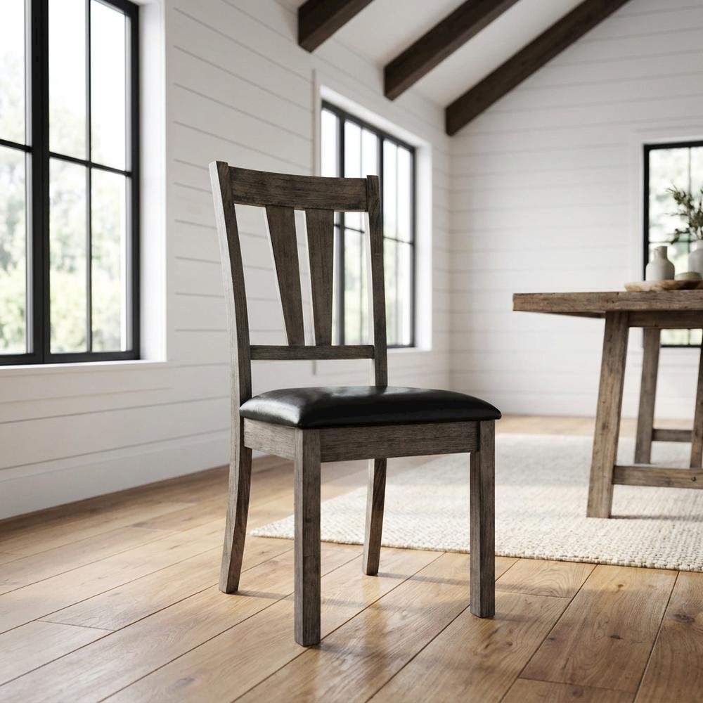 Farmhouse Fan Back Dining Chair with Polyurethane Upholstered Seat, Grey Oak. Picture 2
