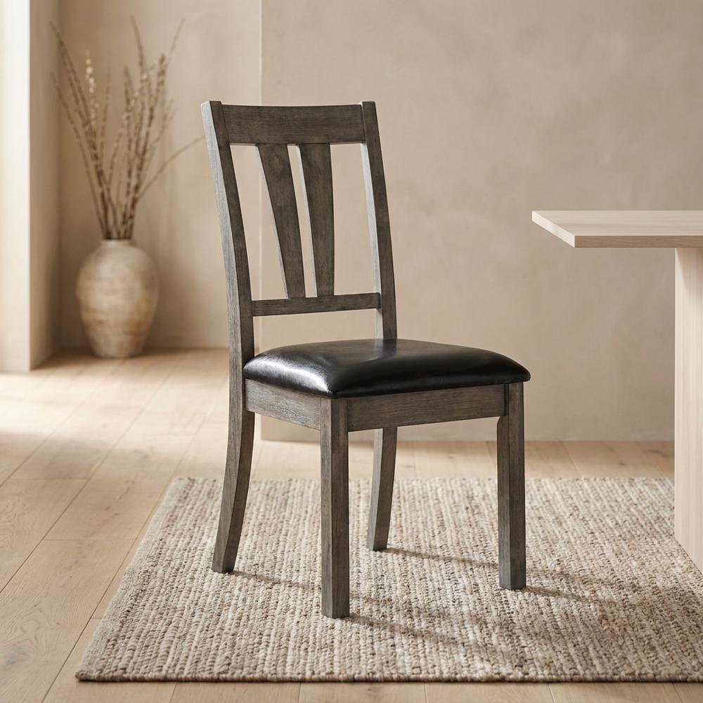 Farmhouse Fan Back Dining Chair with Polyurethane Upholstered Seat, Grey Oak. Picture 3