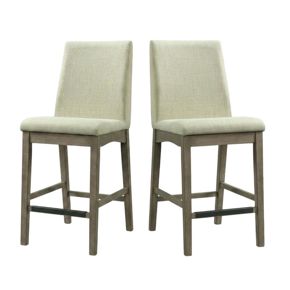 Polyester-Upholstered Counter Stool with Back, Transitional Bar Stools, Grey. Picture 4