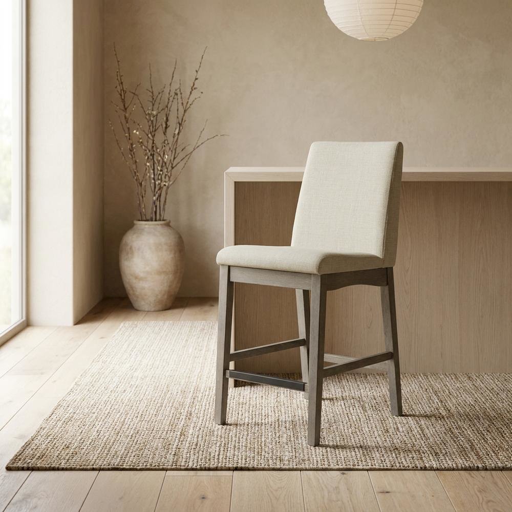 Polyester-Upholstered Counter Stool with Back, Transitional Bar Stools, Grey. Picture 3