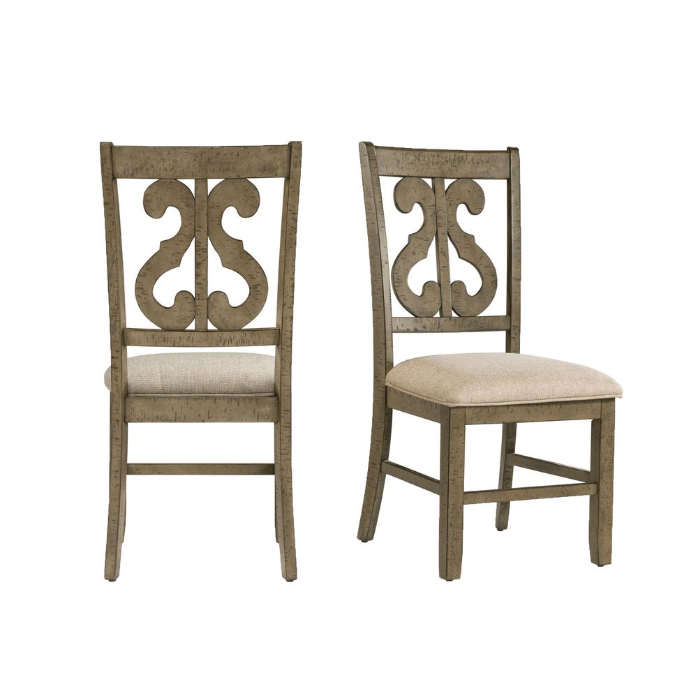 Taupe/Grey Wooden Swirl Back Side Chair Set. Picture 1