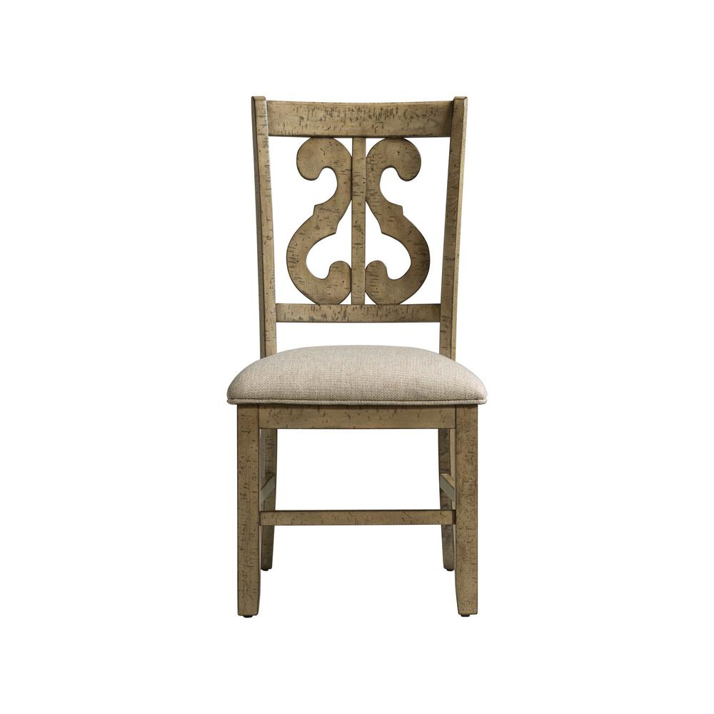 Taupe/Grey Wooden Swirl Back Side Chair Set. Picture 2